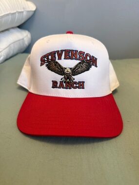 Stevenson Ranch White & Red Trucker Hat with Eagle Embroidery